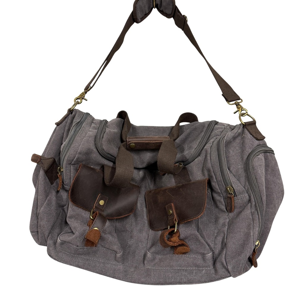 Kemy's Gray Canvas Duffel Bag Mens 20" Travel Weekender Adjustable‎ Strap Bag